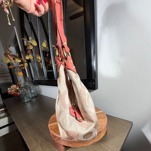 Coach Op Art Hobo Shoulder Bag — Tan & Coral/Salmon  - AS IS - Picture 3 of 15
